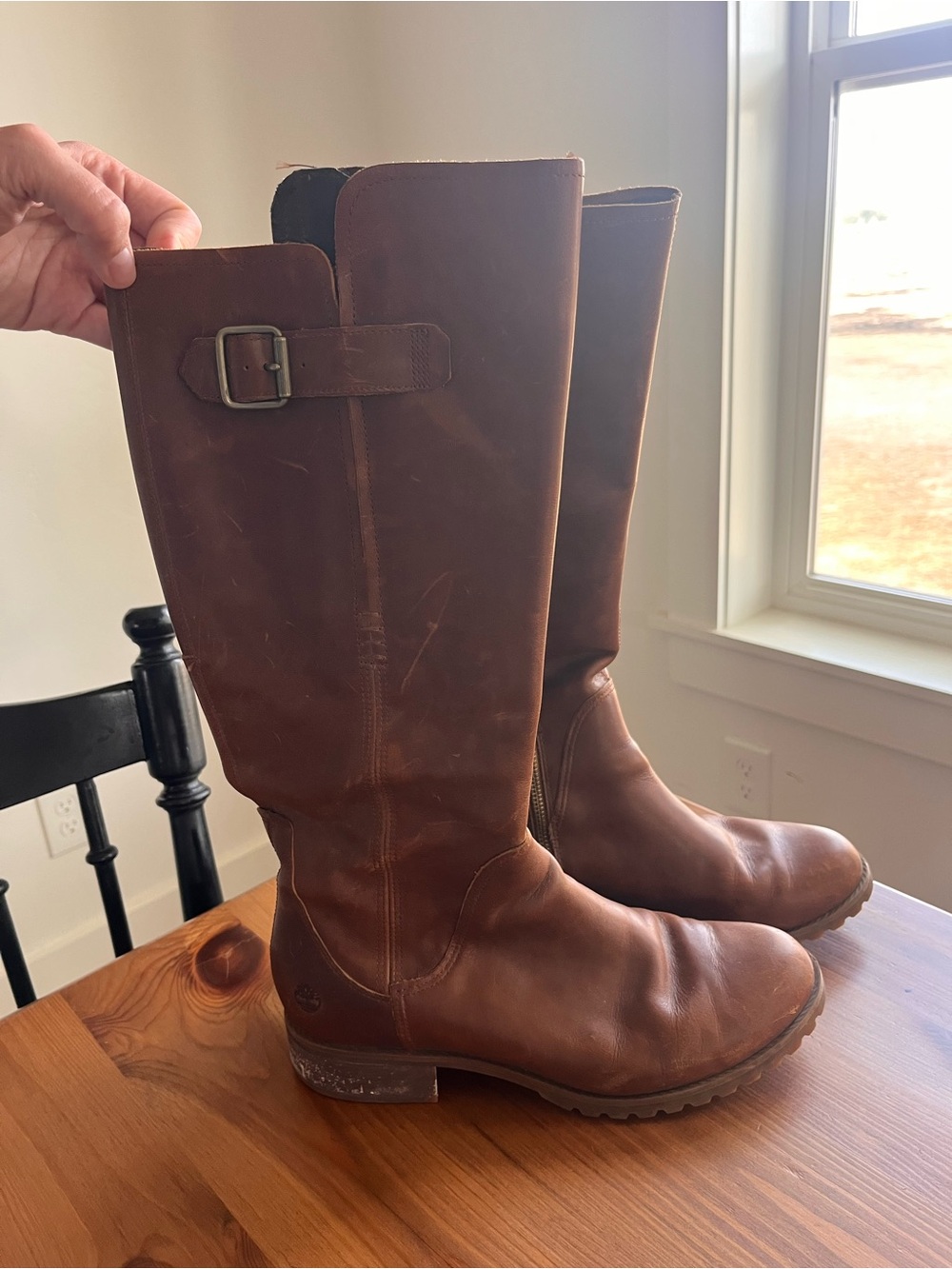 Timberland Knee-High All Leather Riding Boots with Buckle